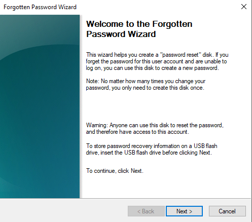 windows 8 forgotten password wizard exe