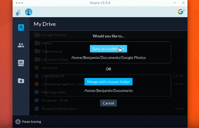 google drive sync ubuntu