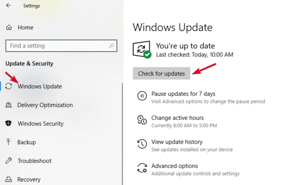 check for updates button in the windows updates window