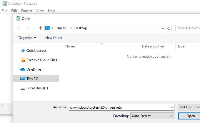 percorso file etc tramite Windows 7