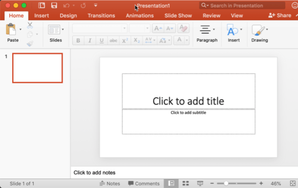 what is the default size of a powerpoint slide