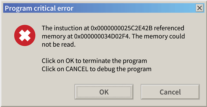 debug error memory running
