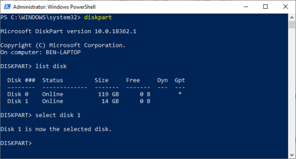 diskpart disk format