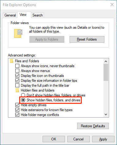 show hidden files