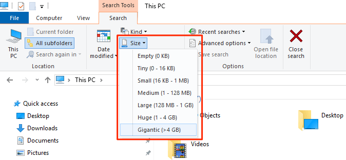 display folders by size