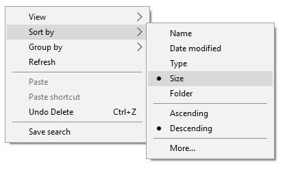 windows 10 search by file size