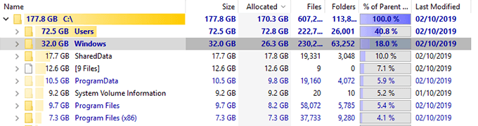 file tree size windows 10