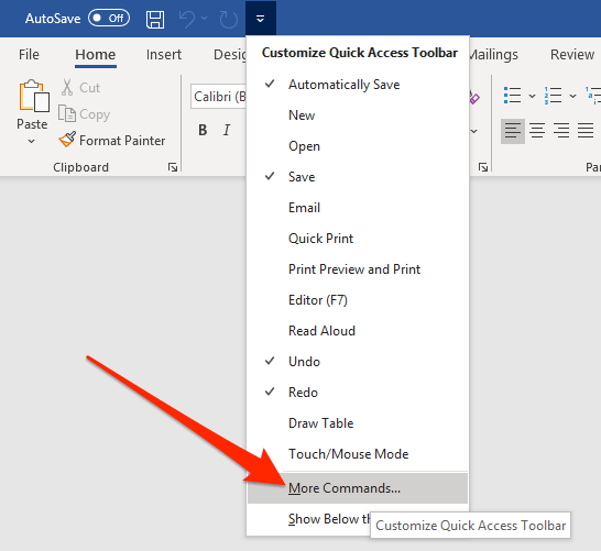 how to make word toolbar visible