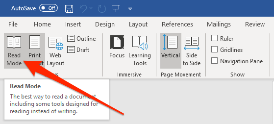 word for mac disable read mode as default view
