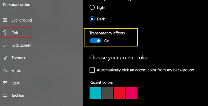 How To Enable Or Disable The Transparency Effects in Windows 10 image 6