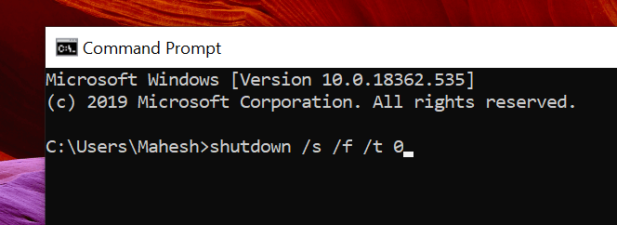 shutdown command windows 10
