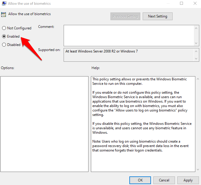 fingerprint not working windows 10