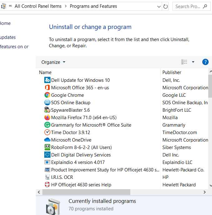 how to check uninstalled programs history