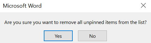 word 2019 clear recent documents