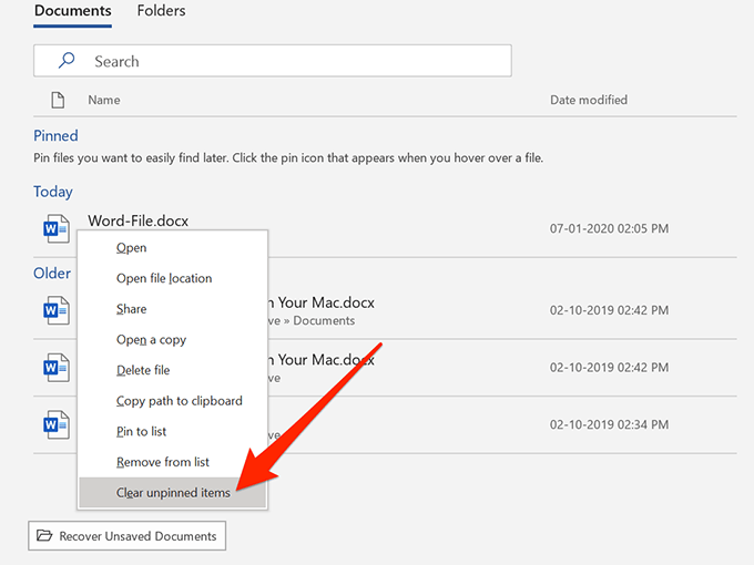 recover lost documents in word for mac 2016 office 365?