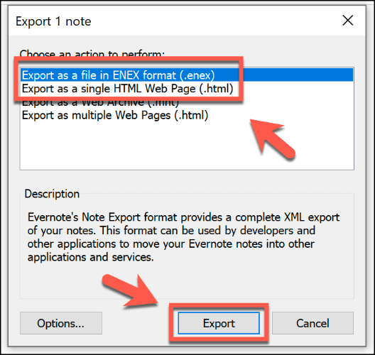 evernote export note