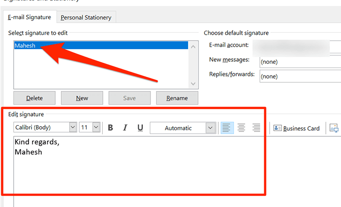 edit signature in outlook mac