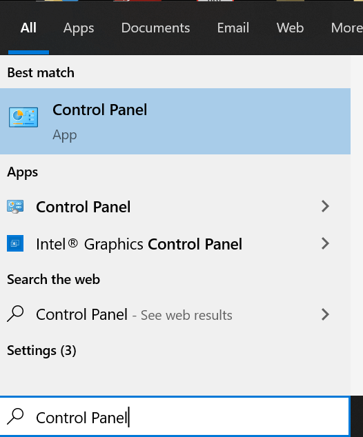 cortana search control panel 2