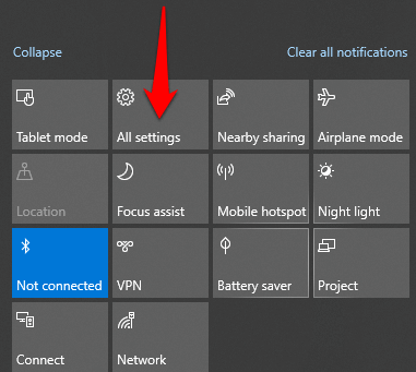 windows 10 bluetooth not showing in action center