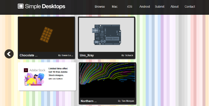 screenshot of simple desktops website