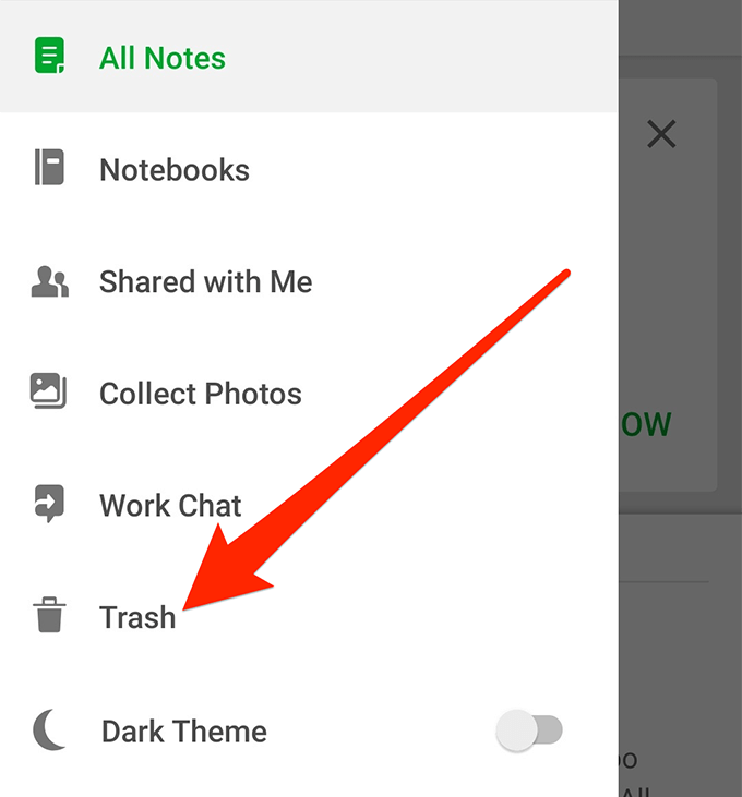 evernote trash mobile