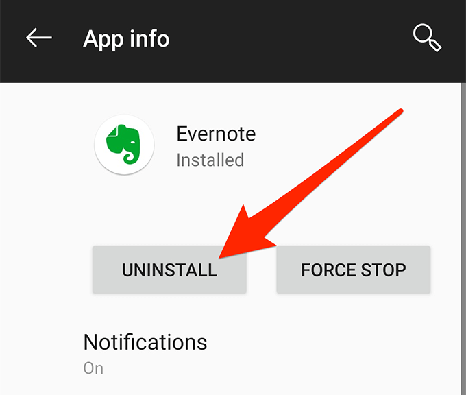 uninstall evernote android