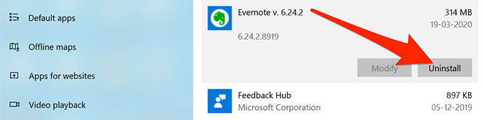 how to uninstall evernote windows 10