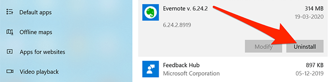 uninstall evernote windows