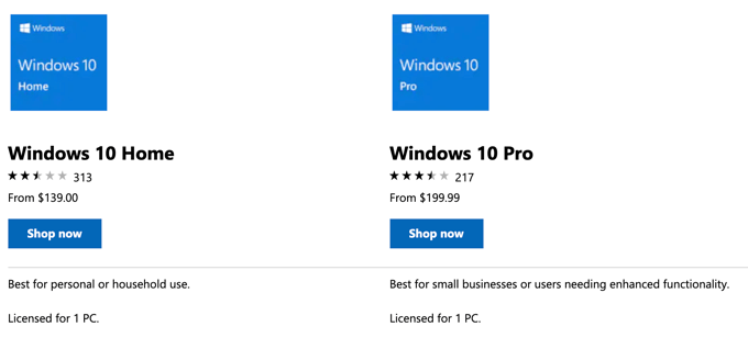 windows 10 pro home download price