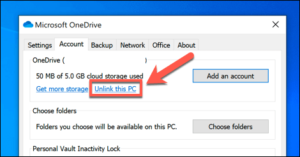 onedrive unlink disable microsoft account affect
