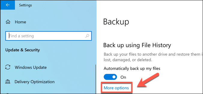 Windows Backup More Options