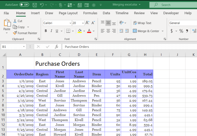 what is the function of merge and center in excel