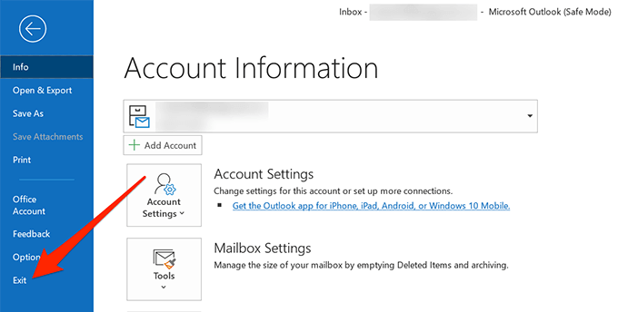 outlook will not open processing