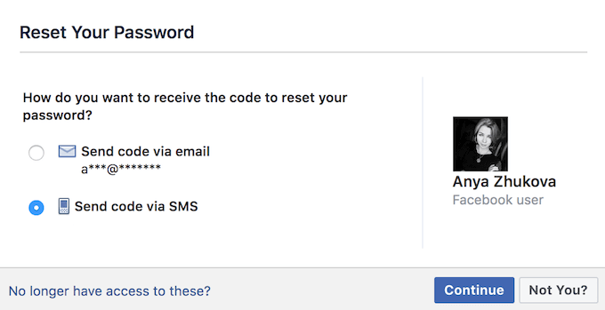 Can't login FB because the 2 factor authentication was set-up on