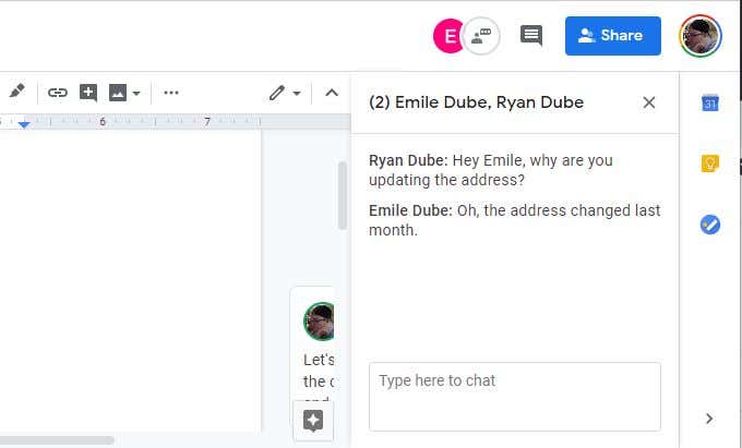 chat in google docs