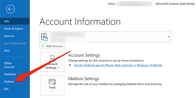 ms Outlook só abre no modo bastante livre de riscos