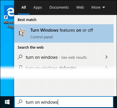 GUI search turn windows features on off