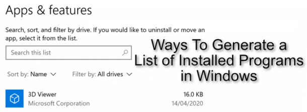 generate list of installed software windows 10