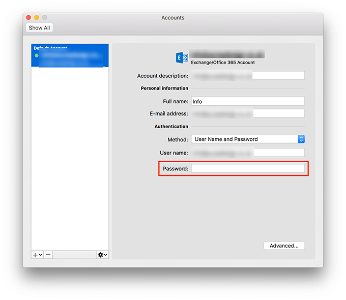 outlook for mac force password prompt