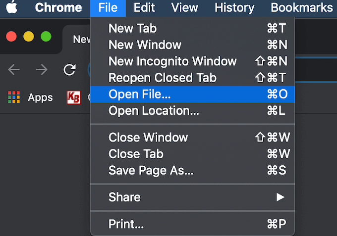 use html menu for chrome on mac