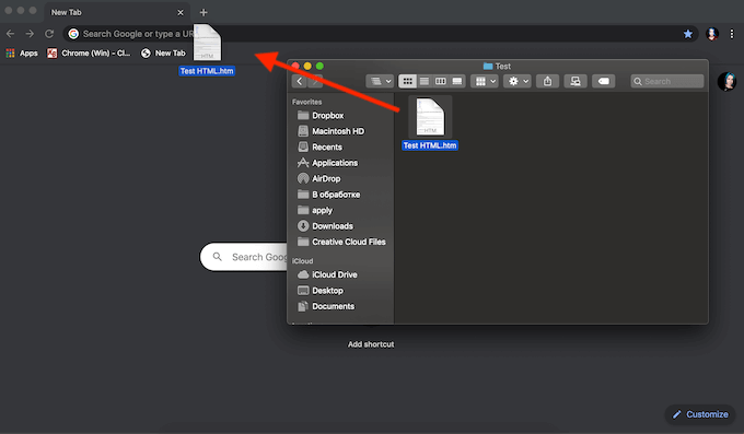 put a shortcut to open a file in chrome for mac