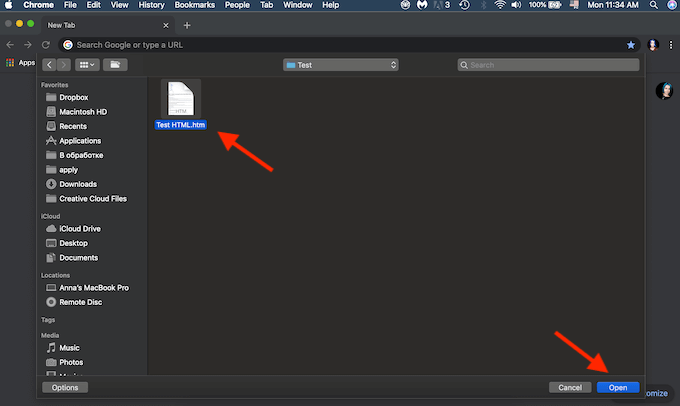 chrome non può aprire i file durano nel formato del documento html