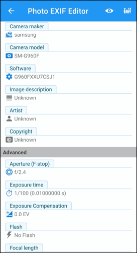 samsung android video exif data viewer