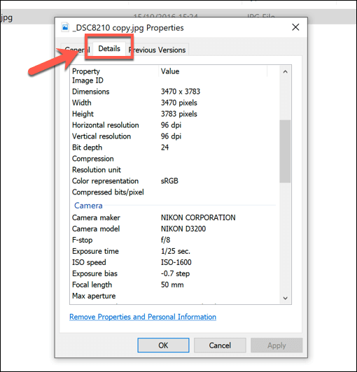 read metadata from a picture