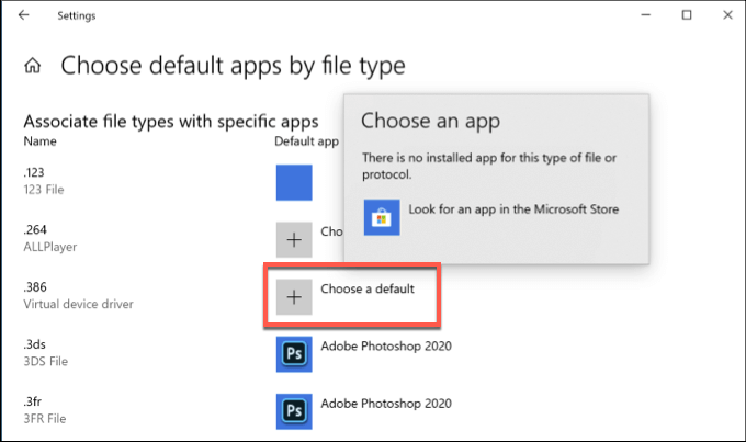 windows 10 how to change default program for file extension