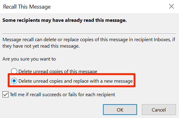 how to recall an email in outlook web page