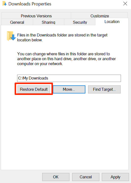 windows 10 default download folder