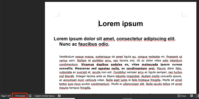 microsoft word number of pages view