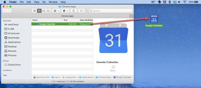 create shortcut for google calendar on mac