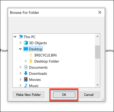 selecting a folder